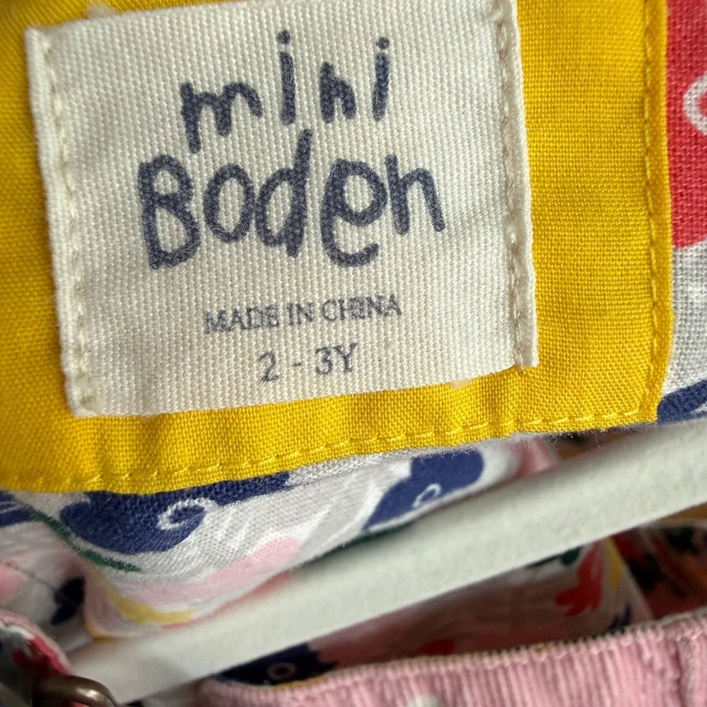 Mini Boden Pink Polka Dot Corduroy Pinafore Dress Girls Size 2-3Y Floral Lined